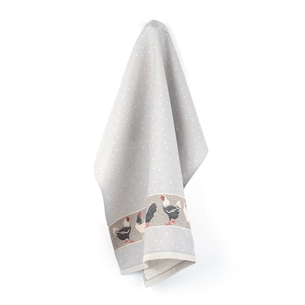 Tea Towel Chickens Grey 1